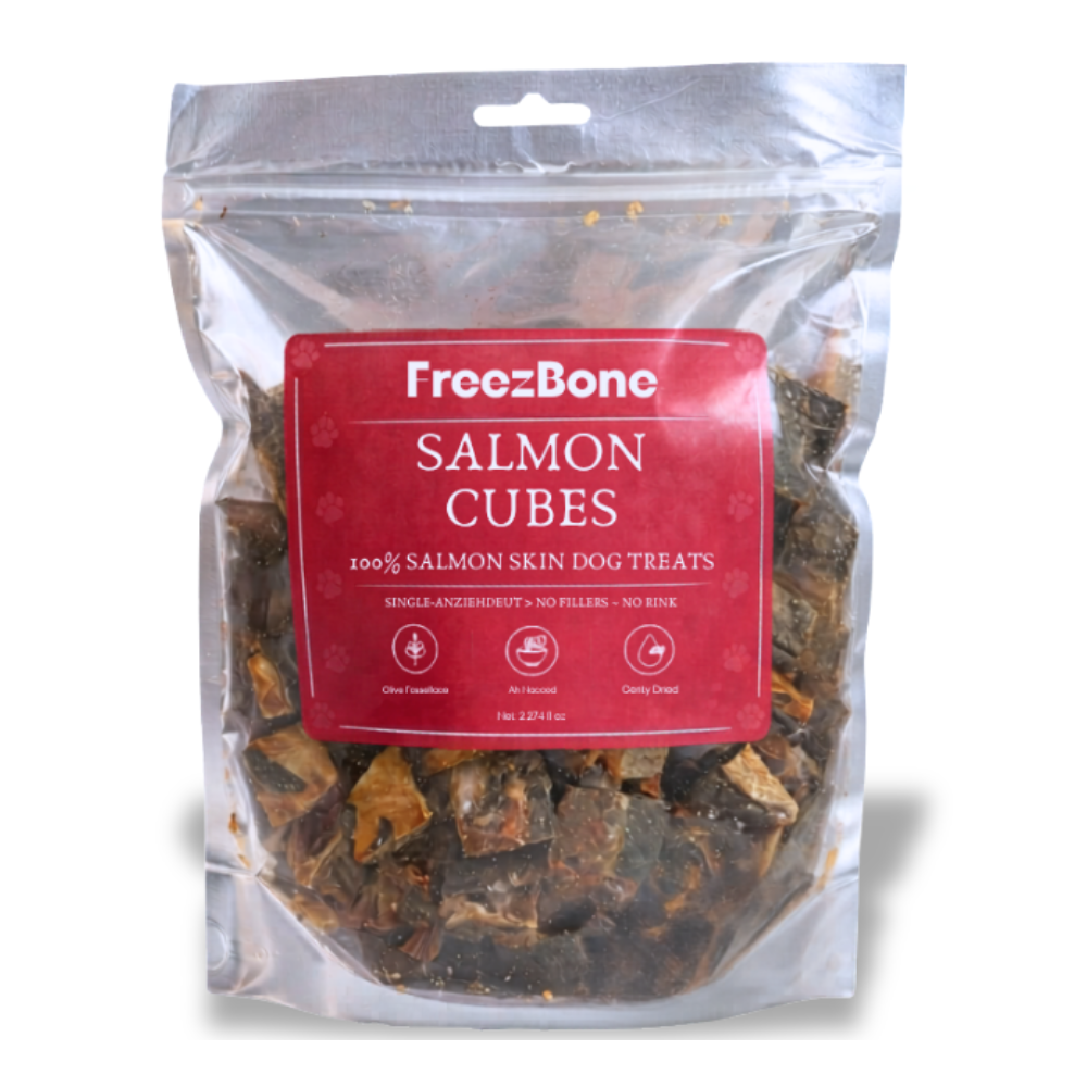Freezbone Salmon Skin Cubes Dog Treats- Single Ingredient (Value Size 8oz) — healthy dog treats for German Shepherds and
