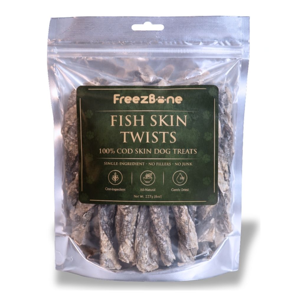 Freezbone Fish Skin Twists Dog Treats- Single Ingredient (Value Size 8 oz) — healthy dog treats for German Shepherds and