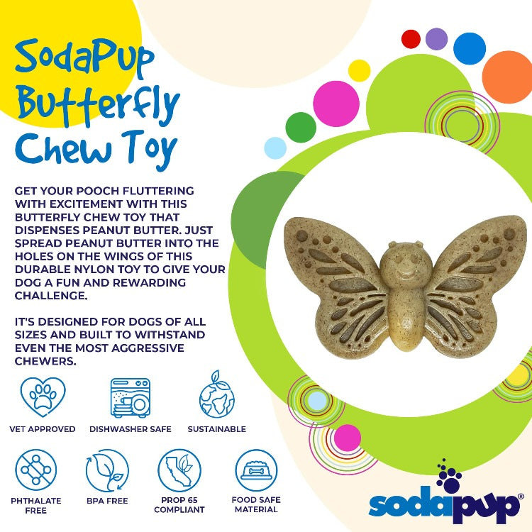 Butterfly Nylon Chew & Enrichment Toy | 2-in-1 for Aggressive Chewers | SodaPup