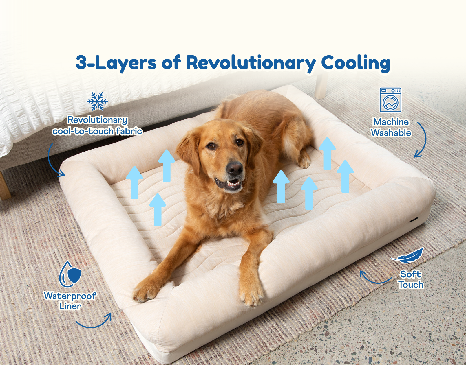 PupChill™ Cooling 4-Bolster Dog Bed - Arctic Sand — large dog bed for German Shepherds and big breeds