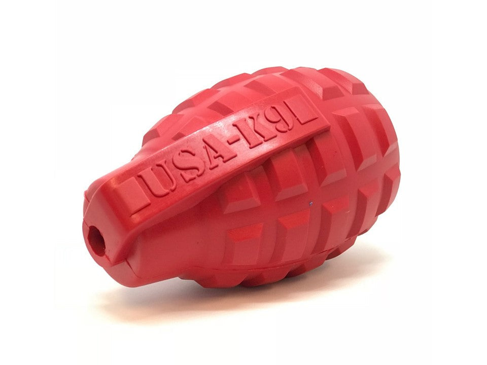 Grenade Shaped eDispenser Durable Dog Chew Toy & Treat Dispenser - Red & Blue