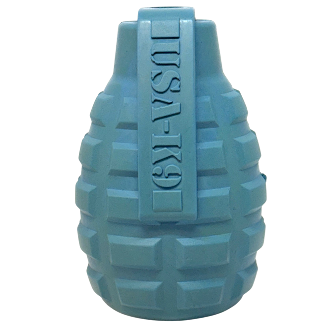 Grenade Shaped eDispenser Durable Dog Chew Toy & Treat Dispenser - Red & Blue