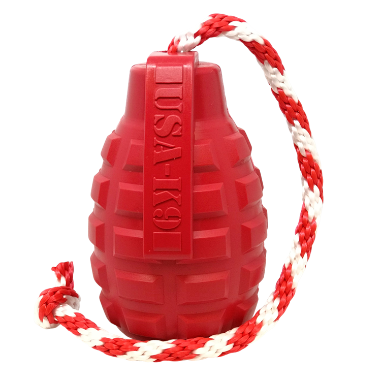 USA-K9 Grenade Shaped Durable Rubber Chew Toy, Treat Dispenser, — durable dog toy for German Shepherds and large breeds